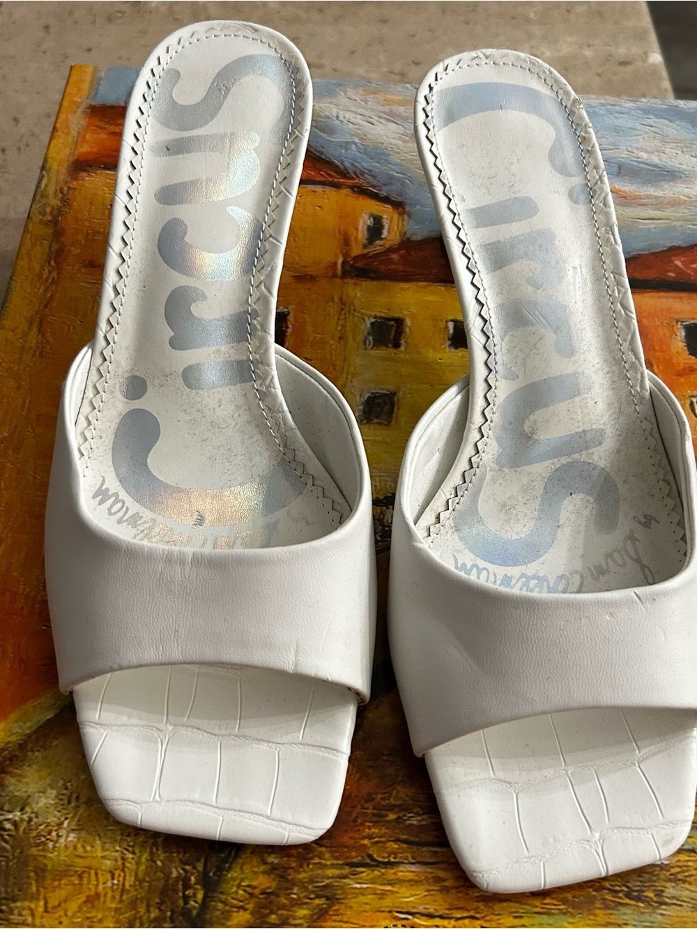 Sam Edelman Circus White Square-Toe Slide Heels Size 7